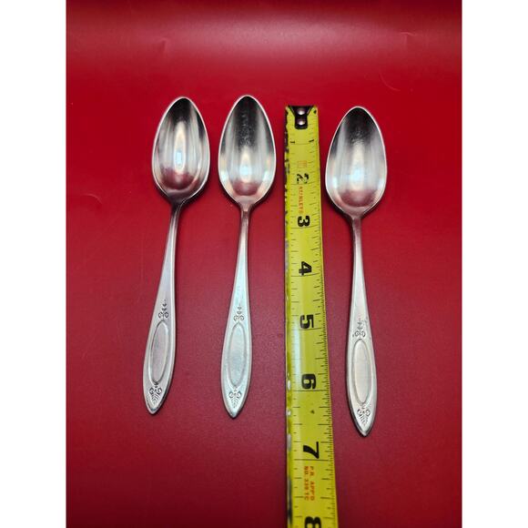 Oneida Adam Silverplate 1917 Teaspoon Lot of 3 Vintage Flat Handle 6” Pattern - Picture 2 of 8